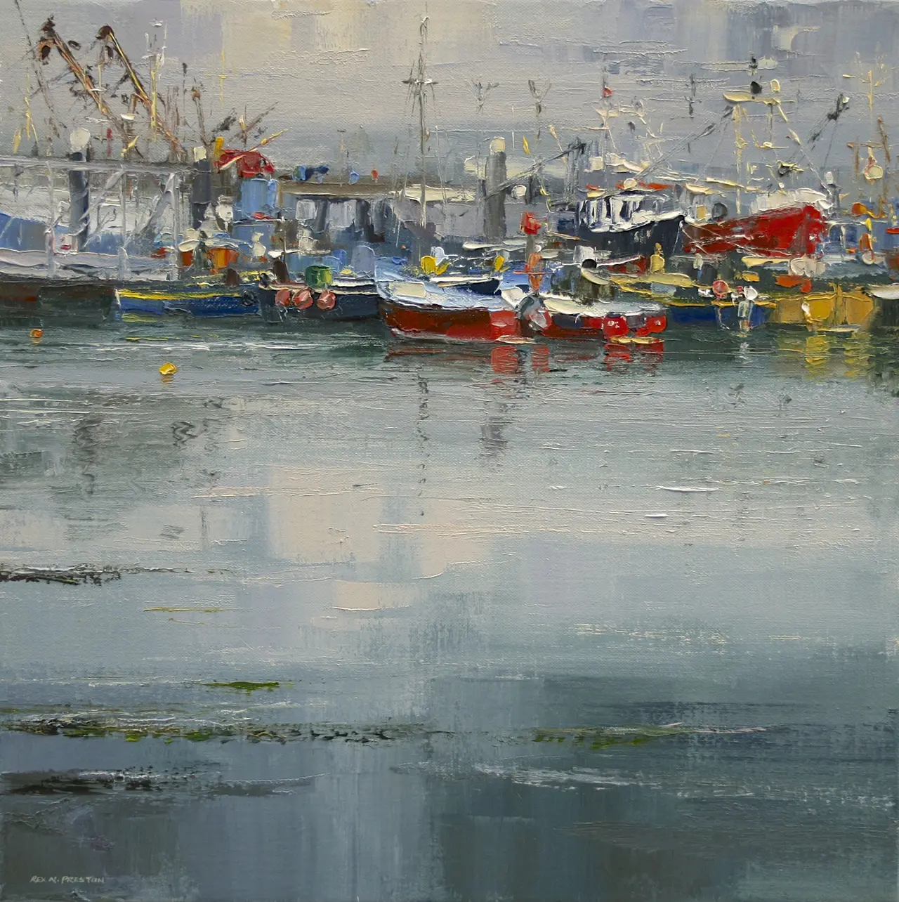 Rex Preston - calm water, newlyn harbour